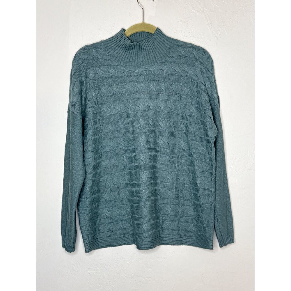 J. Jill Sweater Mock Neck Cable Knit Fisherman Pullover Dusty Green Small